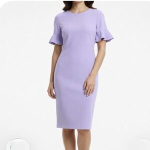 Calvin Klein Lilac Flutter Sleeve Stretch Crepe Sheath Dress Office Wedding 4